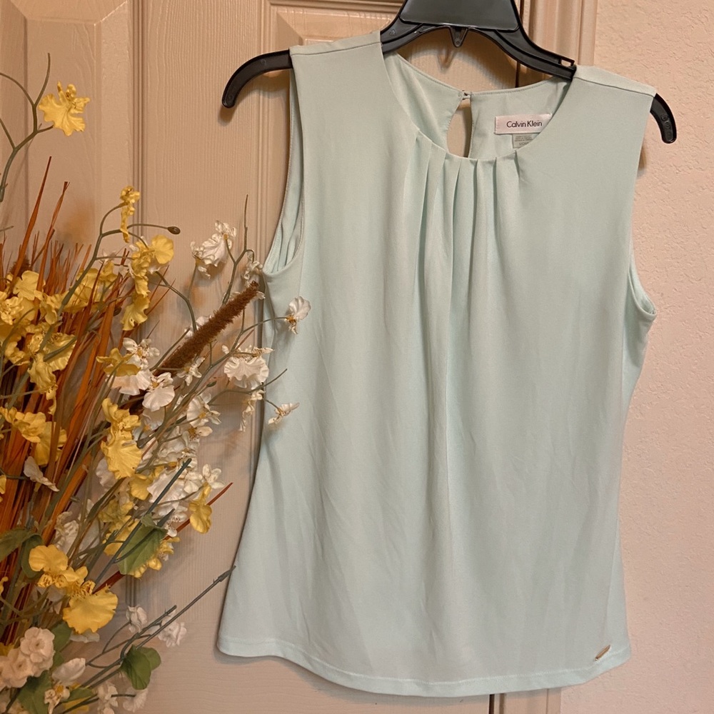 Calvin Klein teal sleeveless blouse